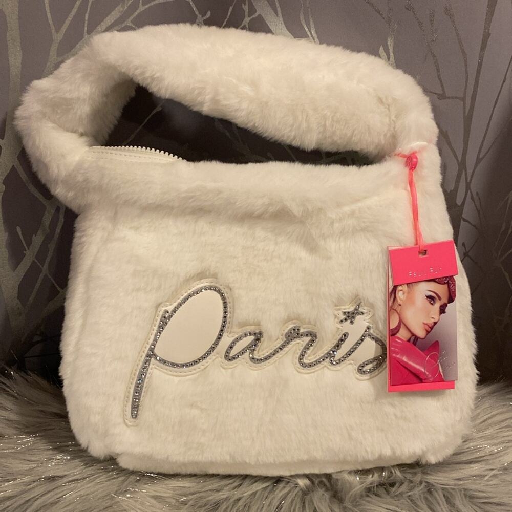 BNWT PARIS HILTON White Faux Forever Fur Baguette Shoulder Bag